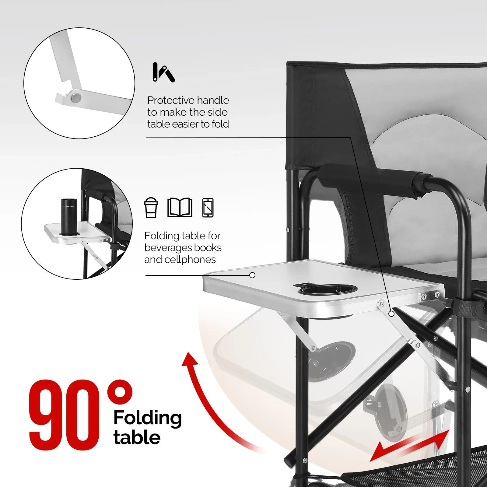 OmySalon Portable Folding Director Chair Makeup Artist Chair with Side Table 22in/26in/30in - Image 28