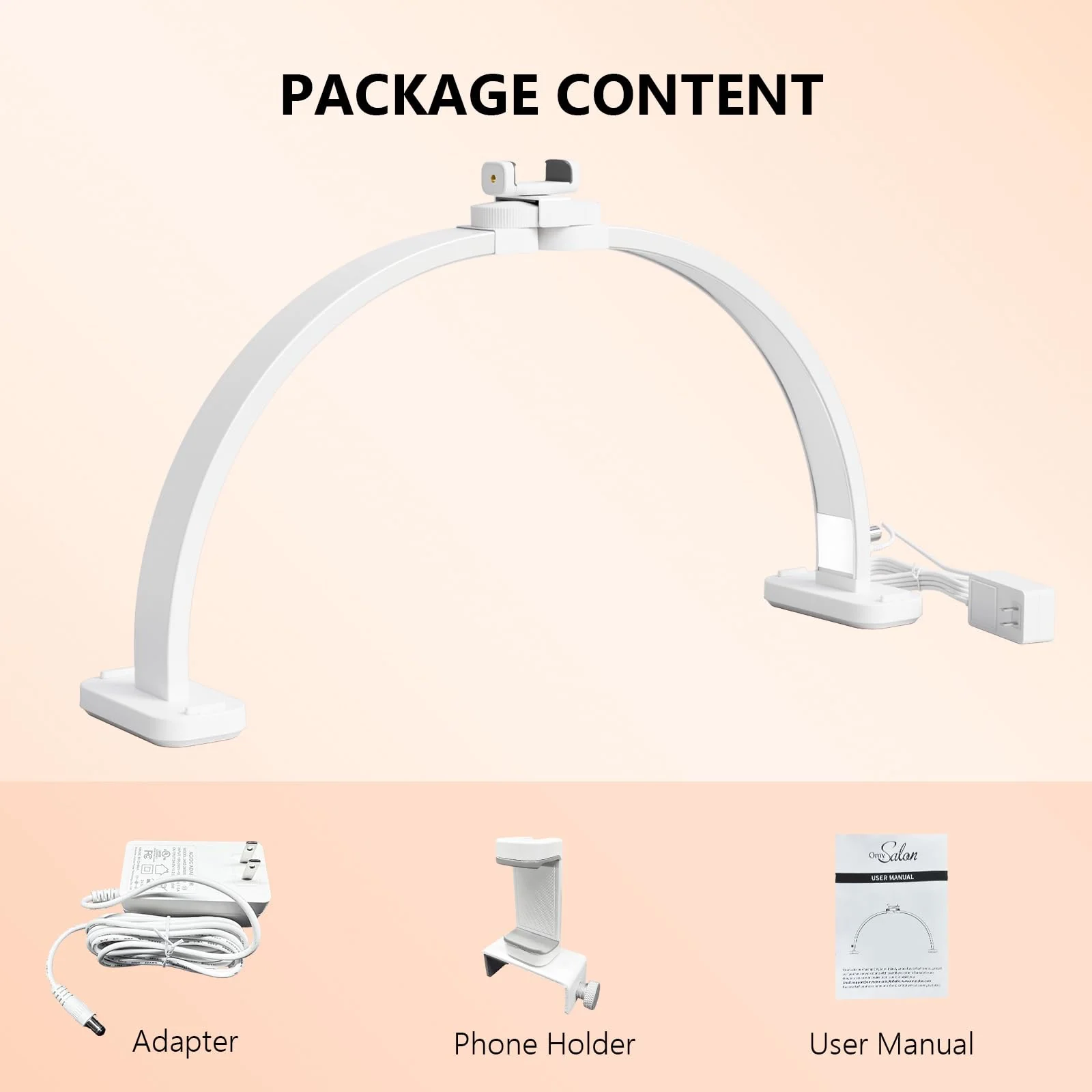 OmySalon 29" Foldable Shadowless Half Moon LED Nail Lamp with 3000-6500K Adjustable Color Temperature, Stepless Dimming & Phone Holder - Image 14