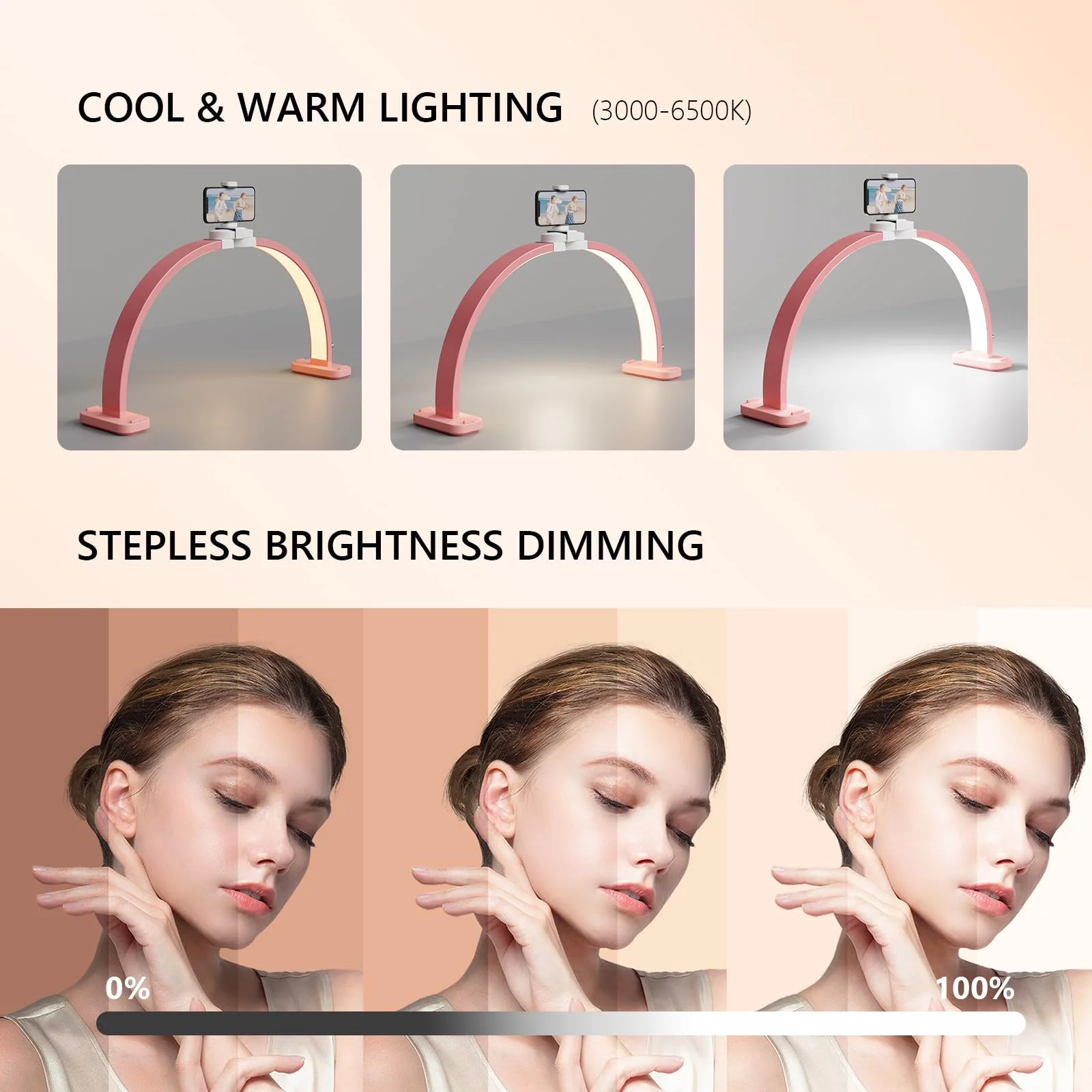 OmySalon 29" Foldable Shadowless Half Moon LED Nail Lamp with 3000-6500K Adjustable Color Temperature, Stepless Dimming & Phone Holder - Image 19