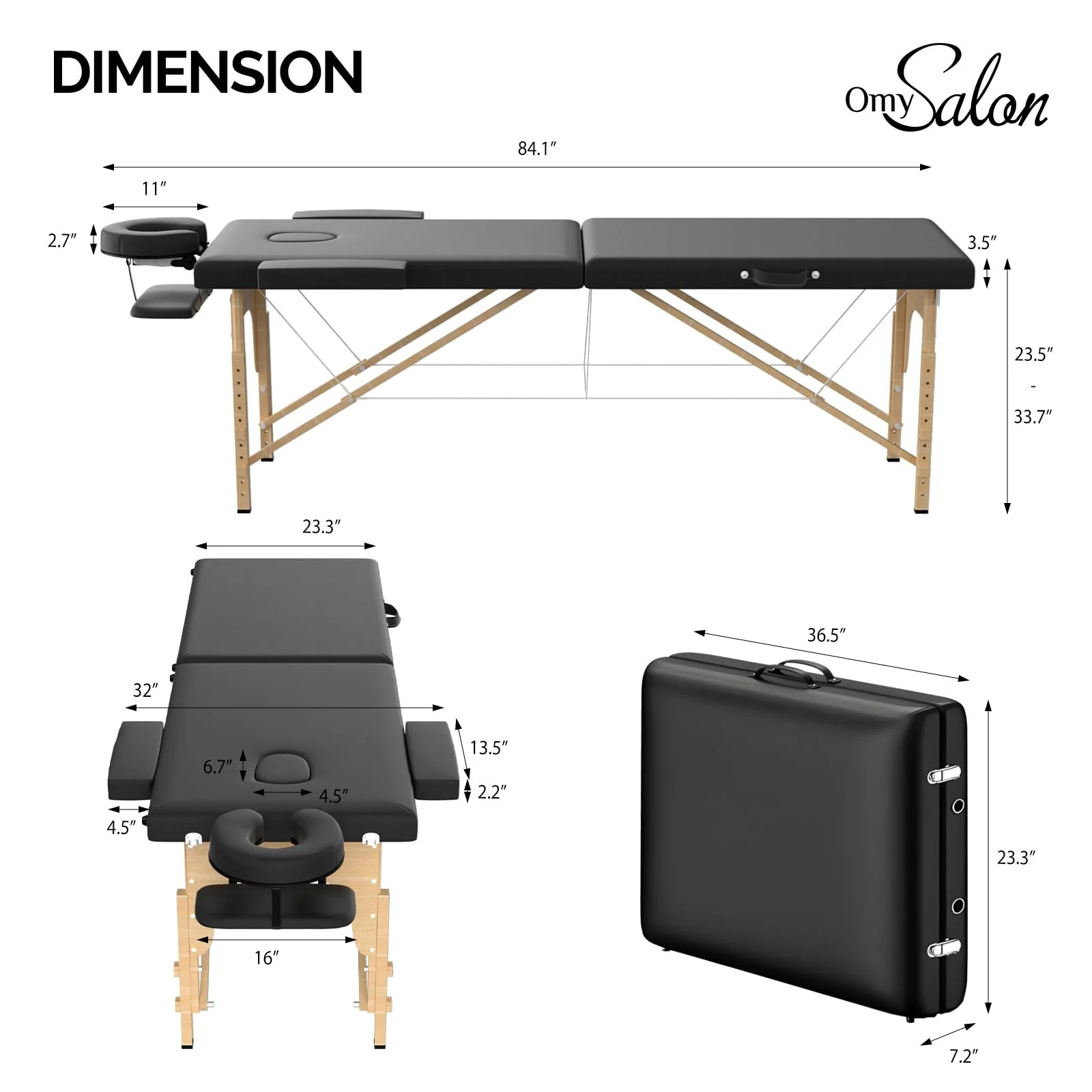 OmySalon 2FBW 84in 2-Fold Portable Physical Therapy Massage Table with Carrying Bag, Face Cradle & Wooden Frame - Image 3