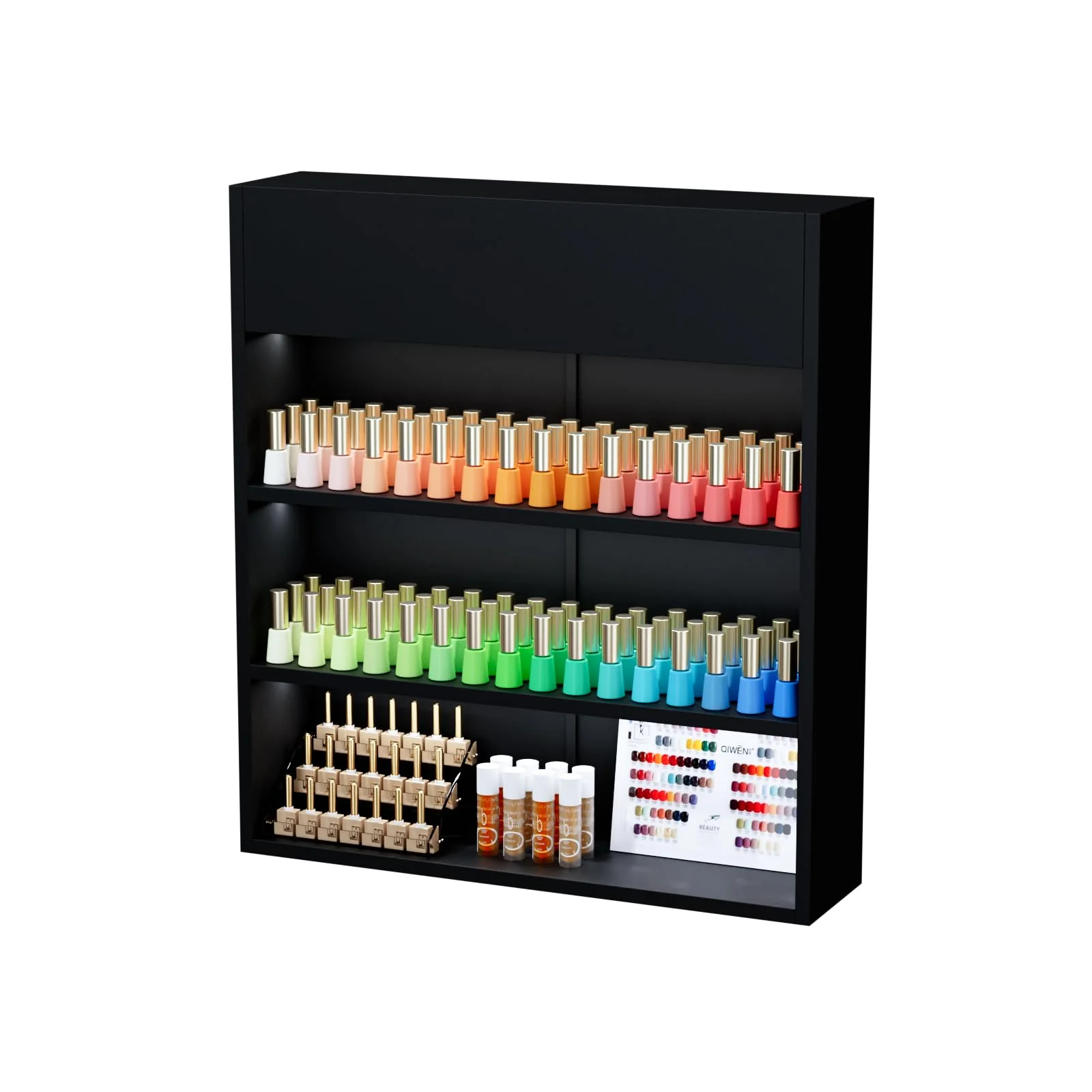 OmySalon 3-Tier Wall Mount LED Wooden Nail Polish Organizer Shelf with USB Touch Control - Image 22