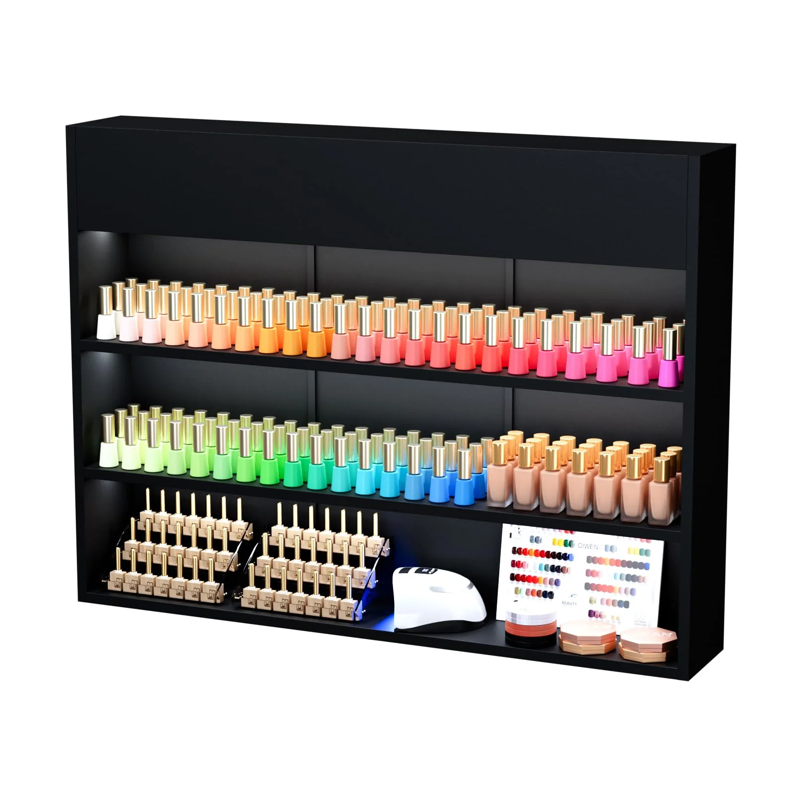 OmySalon 3-Tier Wall Mount LED Wooden Nail Polish Organizer Shelf with USB Touch Control - Image 8