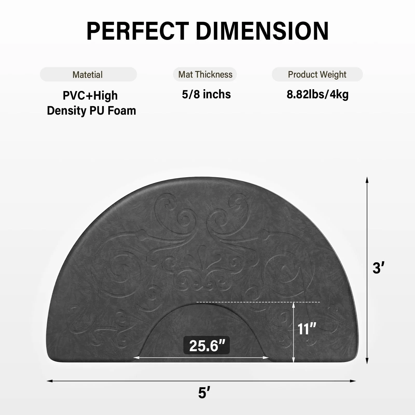 OmySalon 3'x5' Semi-Circle 3D Embossed Anti-Fatigue Salon Mat with Round Cutout 5/8" Thick - Image 5