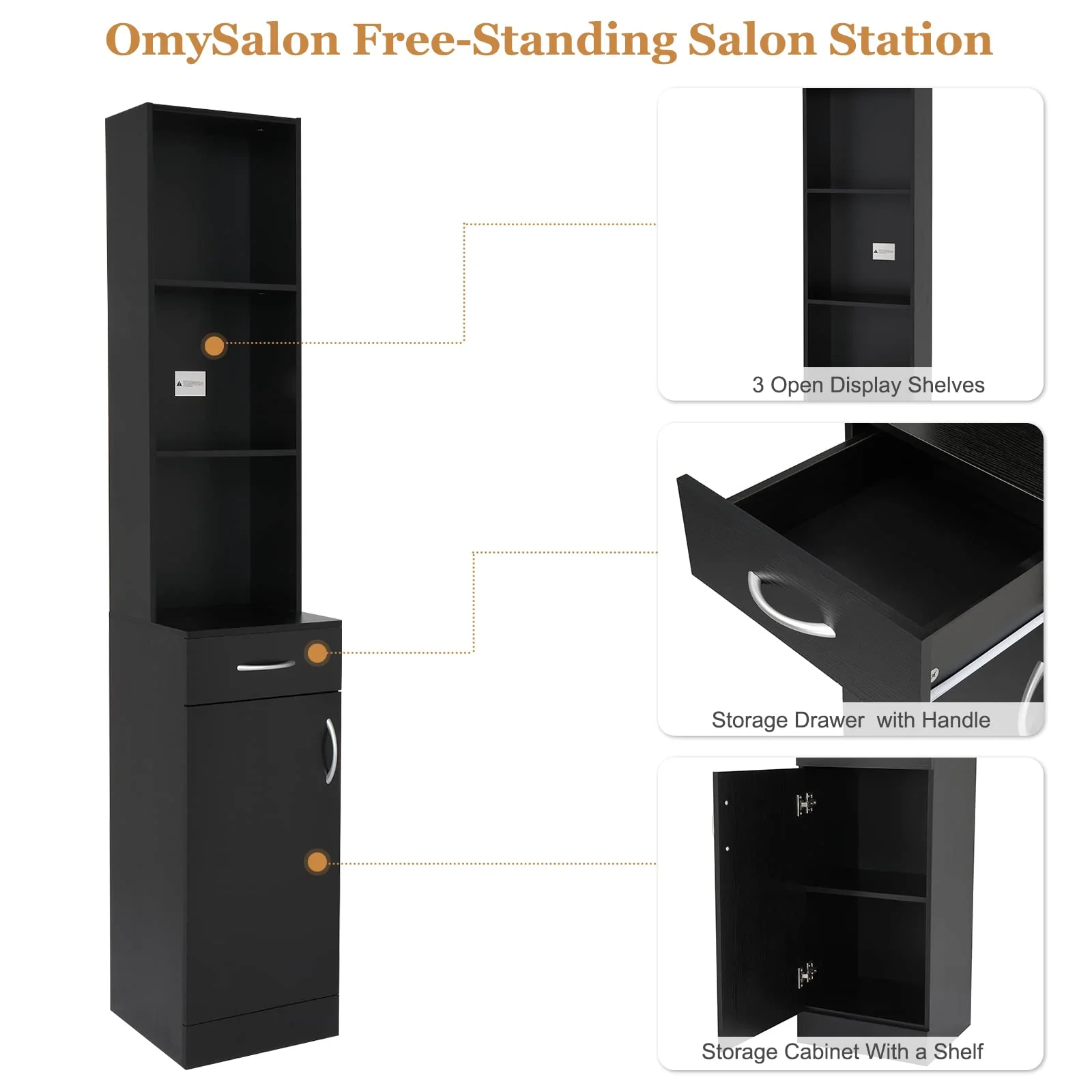 OmySalon FSS-01 Barber Storage Station Cabinet w/5 Compartments 1 Drawer 1 Door - Image 14