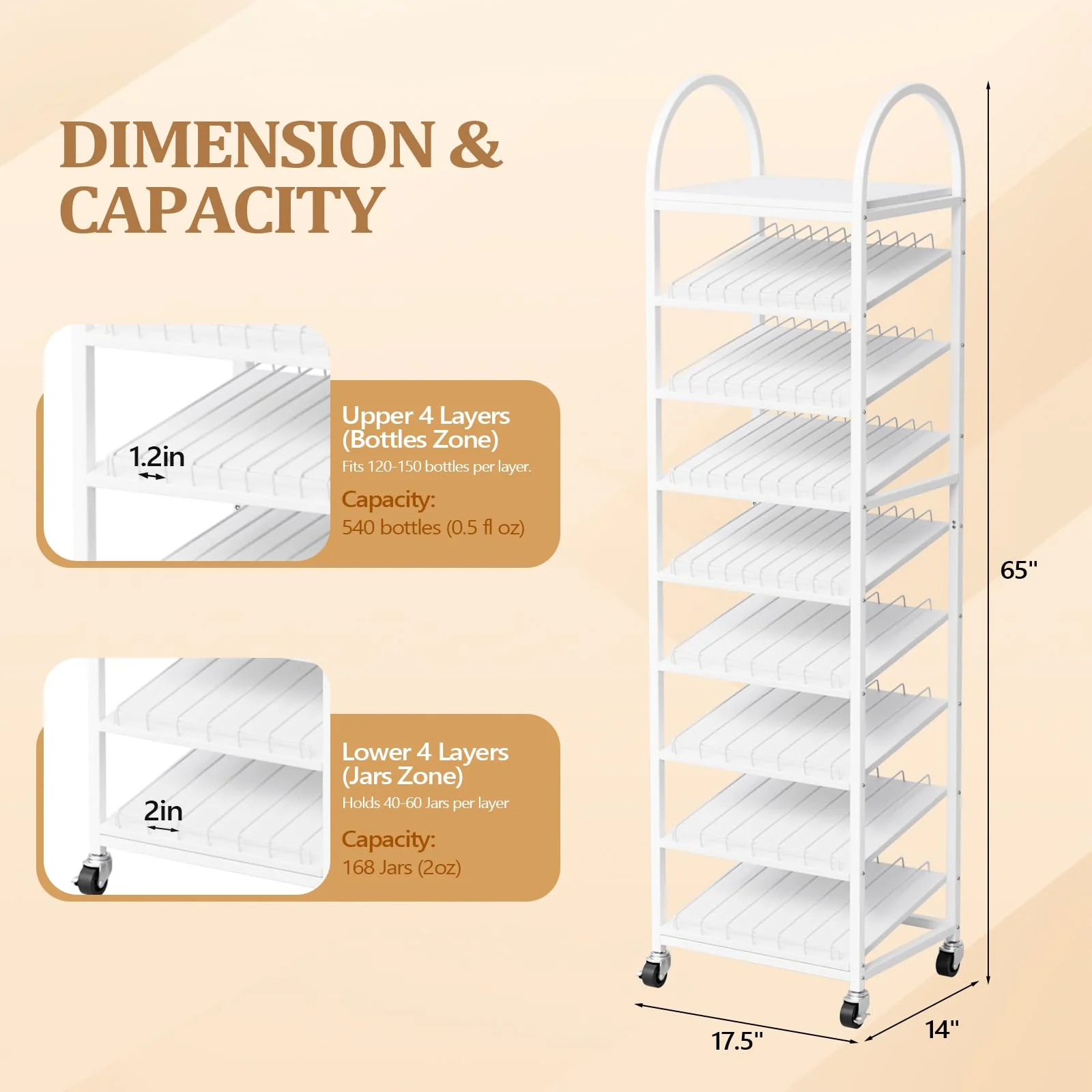 OmySalon 8-Tier Rolling Nail Polish & Powder Display Organizer Rack with Wheels - Image 3