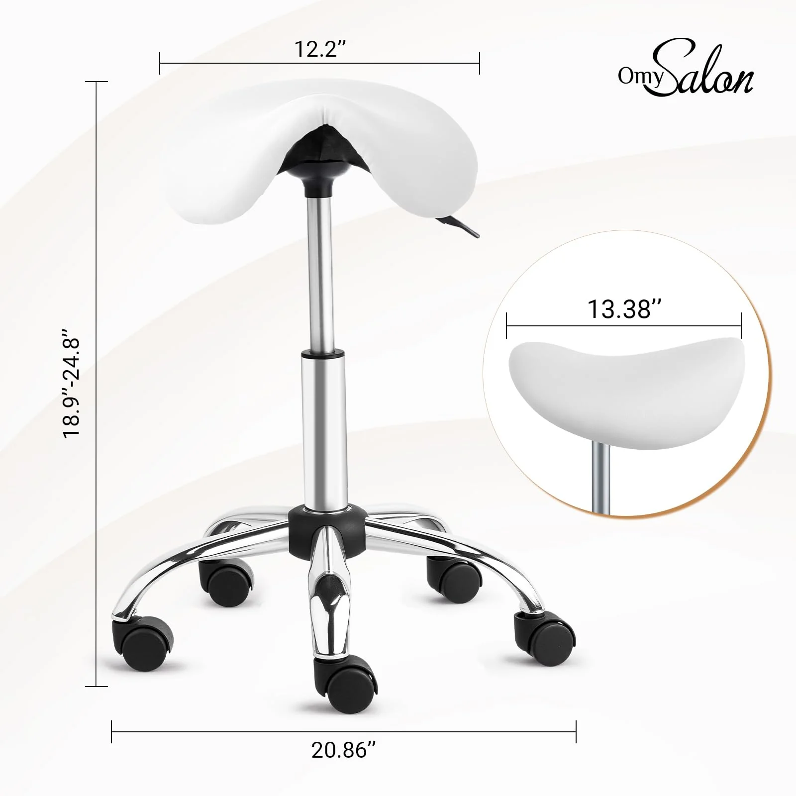 OmySalon Hydraulic Adjustable Rolling Saddle Stool with Swivel Wheels - Image 10