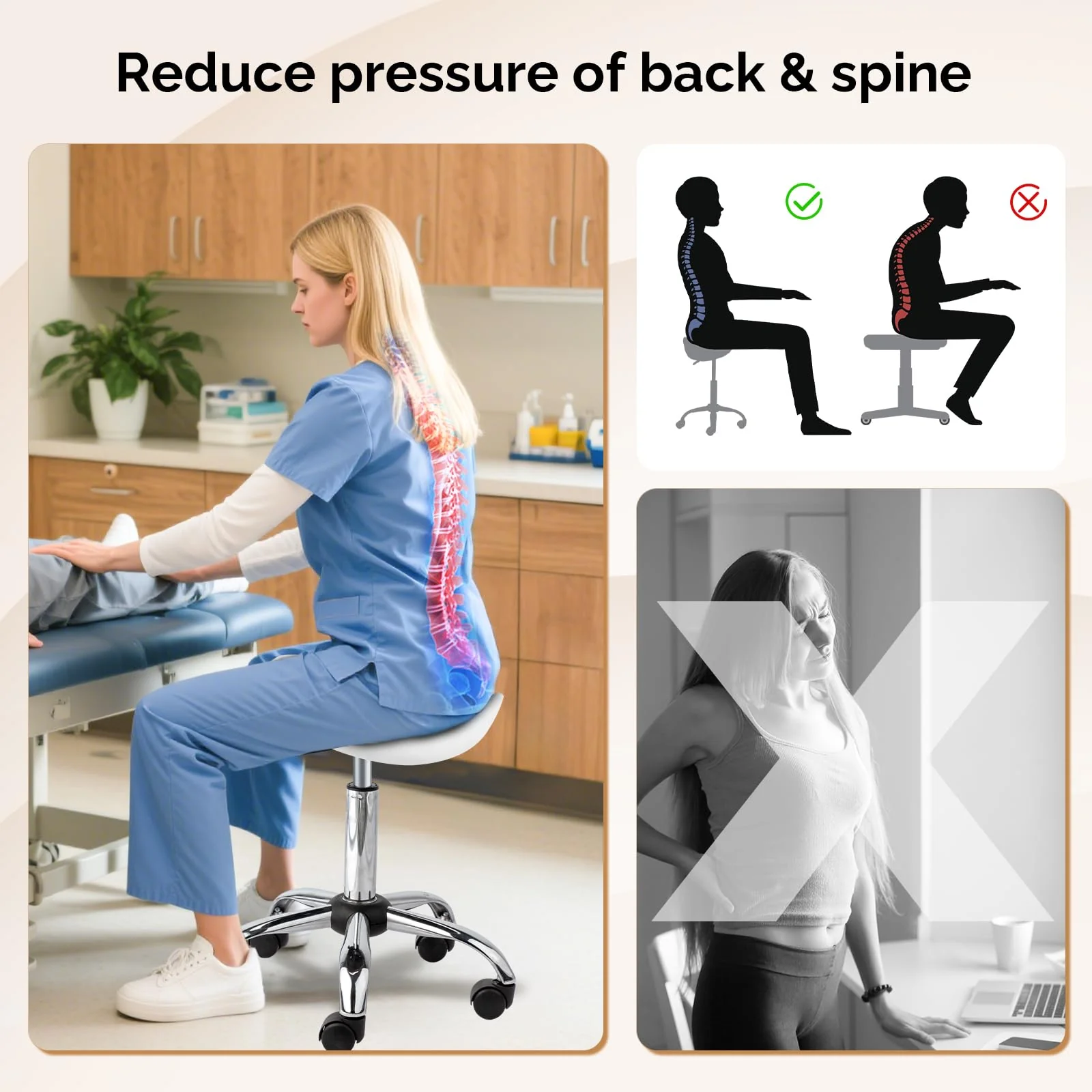 OmySalon Hydraulic Adjustable Rolling Saddle Stool with Swivel Wheels - Image 15