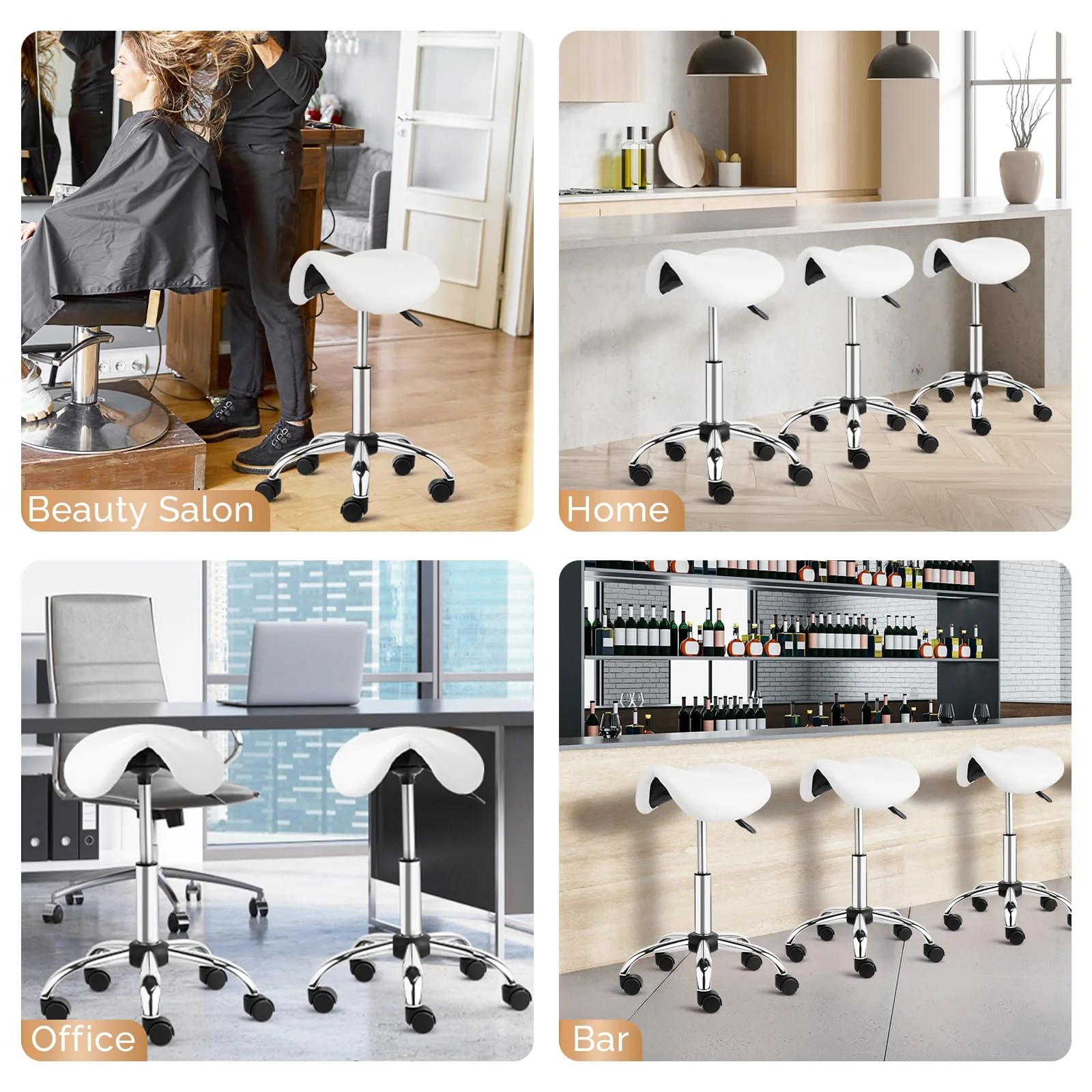 OmySalon Hydraulic Adjustable Rolling Saddle Stool with Swivel Wheels - Image 16