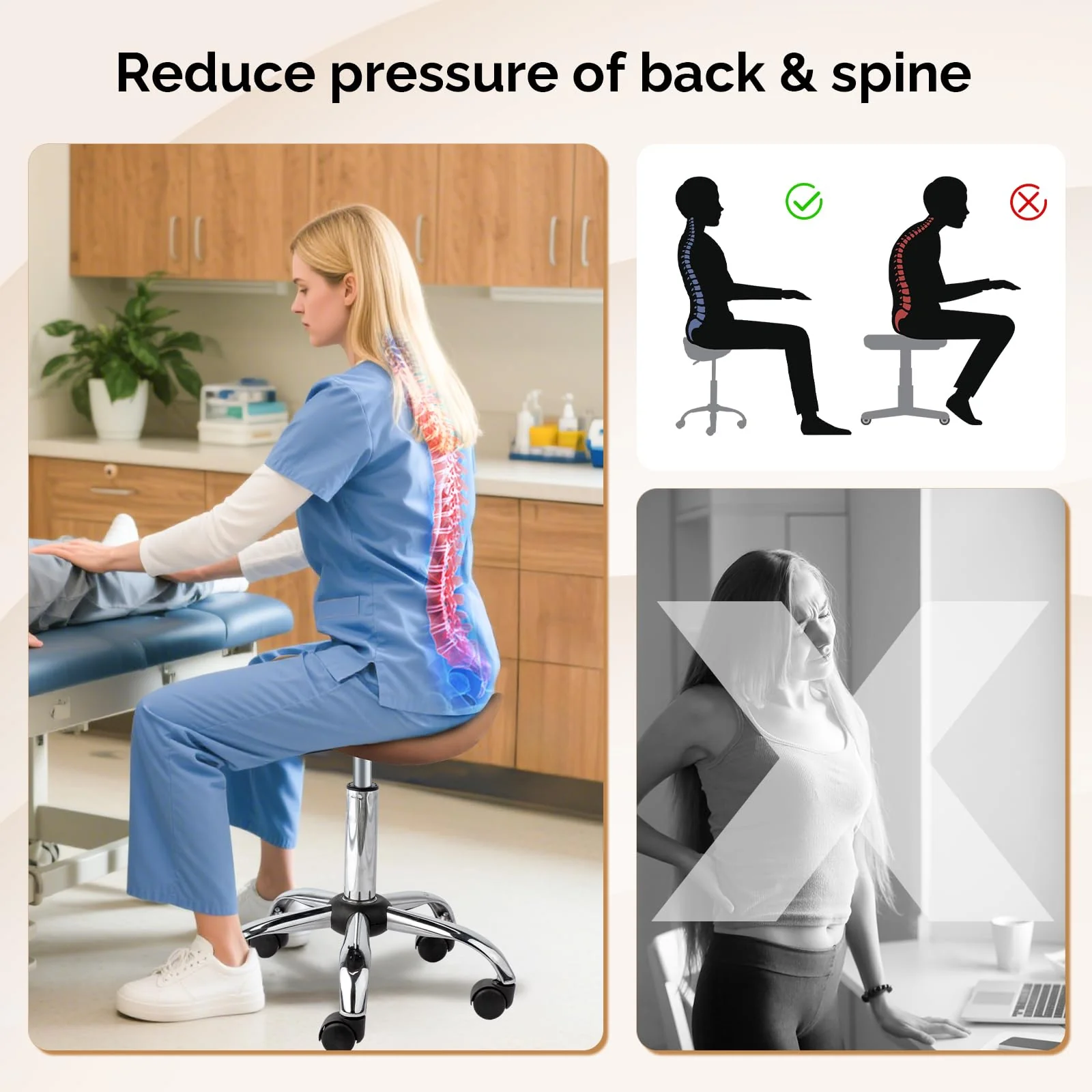 OmySalon Hydraulic Adjustable Rolling Saddle Stool with Swivel Wheels - Image 29