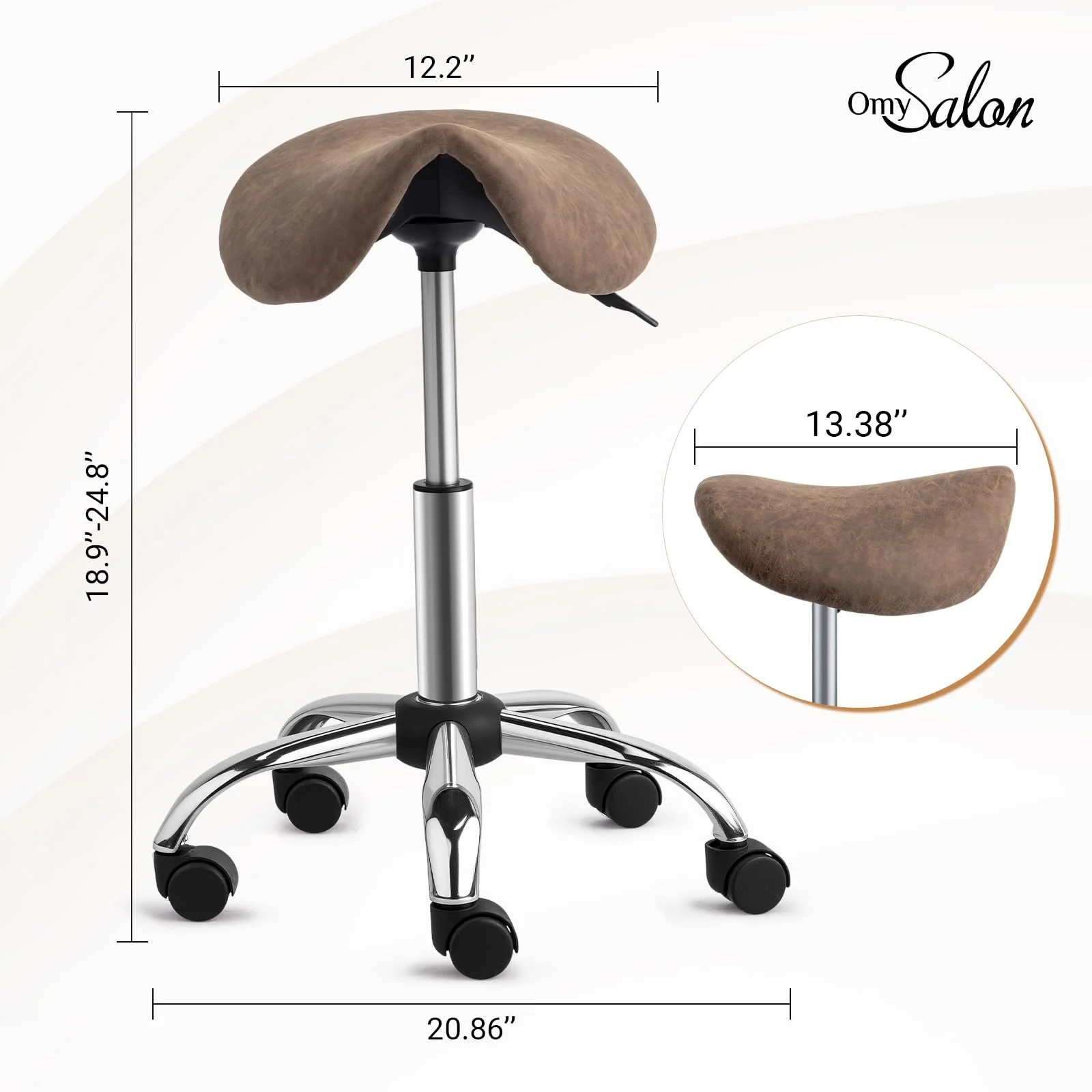OmySalon Hydraulic Adjustable Rolling Saddle Stool with Swivel Wheels - Image 32