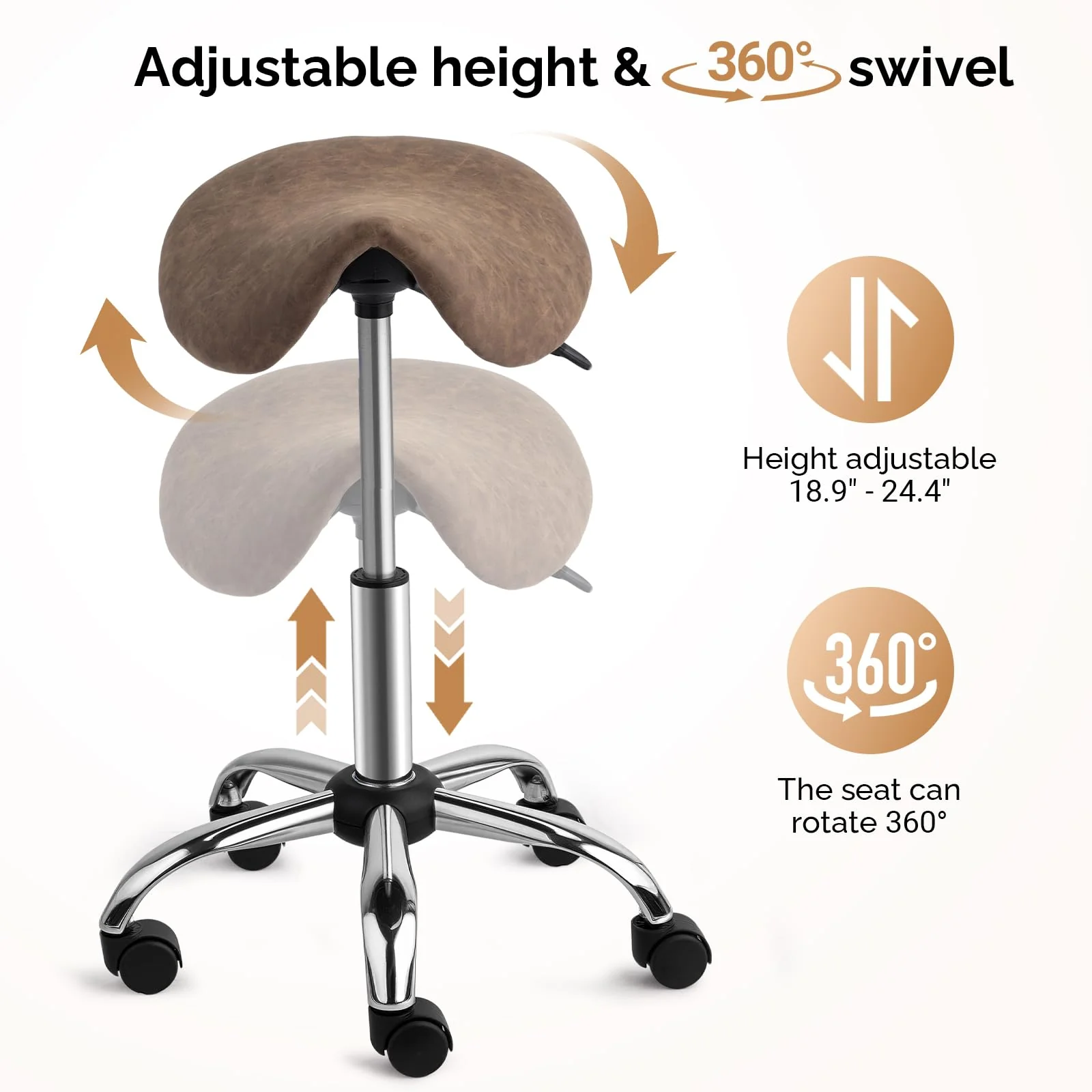 OmySalon Hydraulic Adjustable Rolling Saddle Stool with Swivel Wheels - Image 33