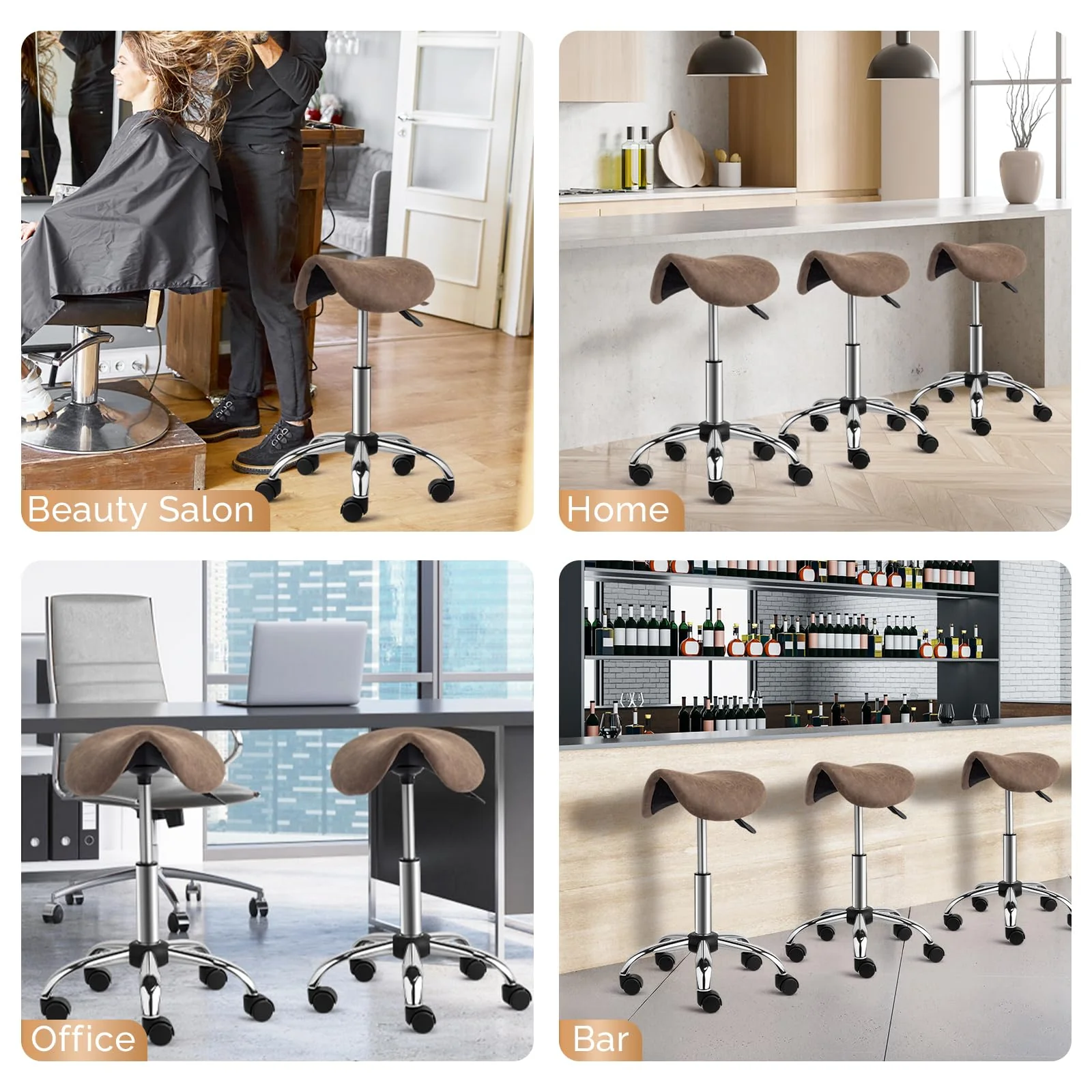 OmySalon Hydraulic Adjustable Rolling Saddle Stool with Swivel Wheels - Image 38