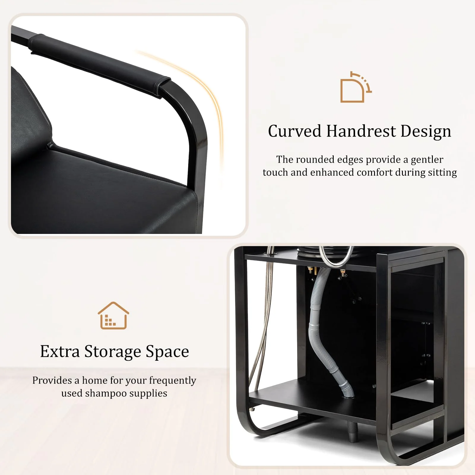 OmySalon BU2201 Salon Shampoo Backwash Chair Unit with Tilting Ceramic Bowl & Storage Shelf - Image 4