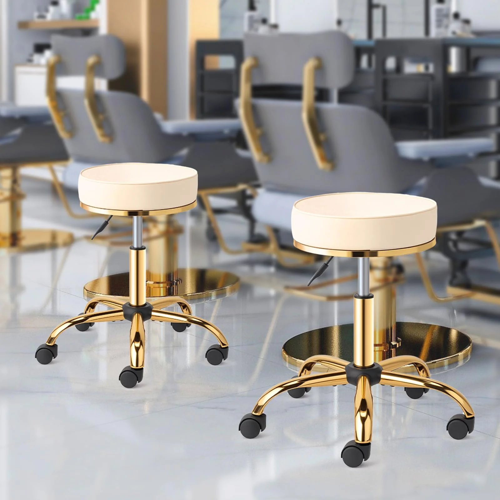 OmySalon Luxury 360° Swivel Hydraulic Adjustable Rolling Round Stool with Wheels - Image 11