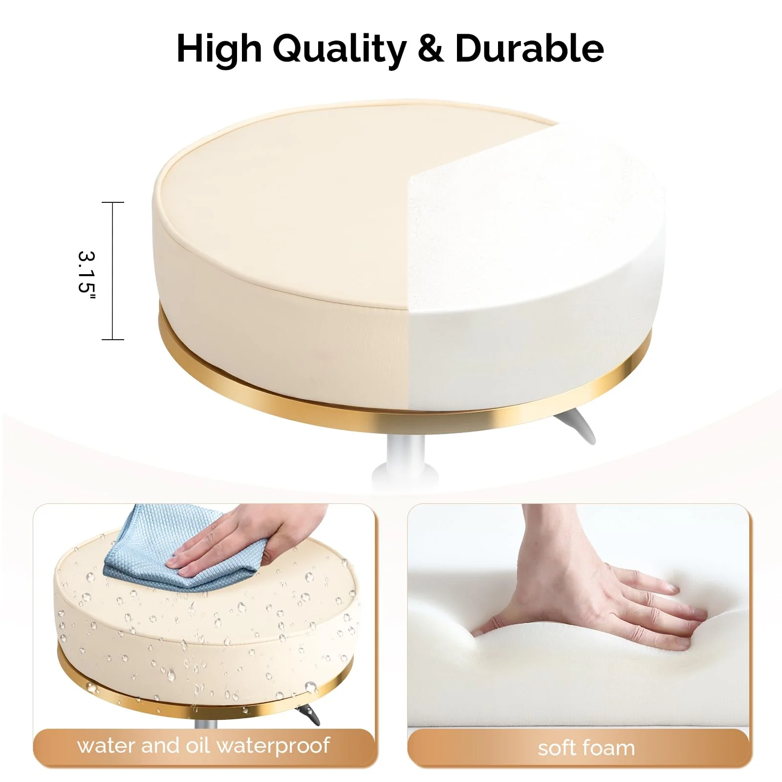 OmySalon Luxury 360° Swivel Hydraulic Adjustable Rolling Round Stool with Wheels - Image 13