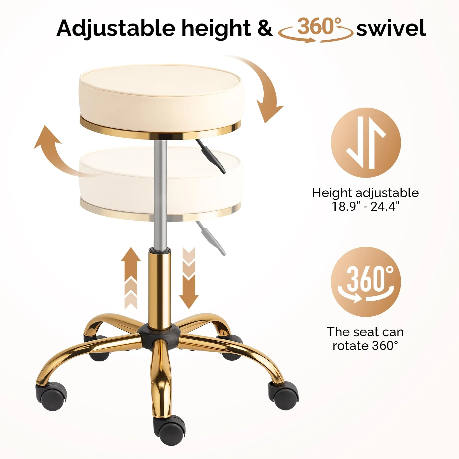OmySalon Luxury 360° Swivel Hydraulic Adjustable Rolling Round Stool with Wheels - Image 14