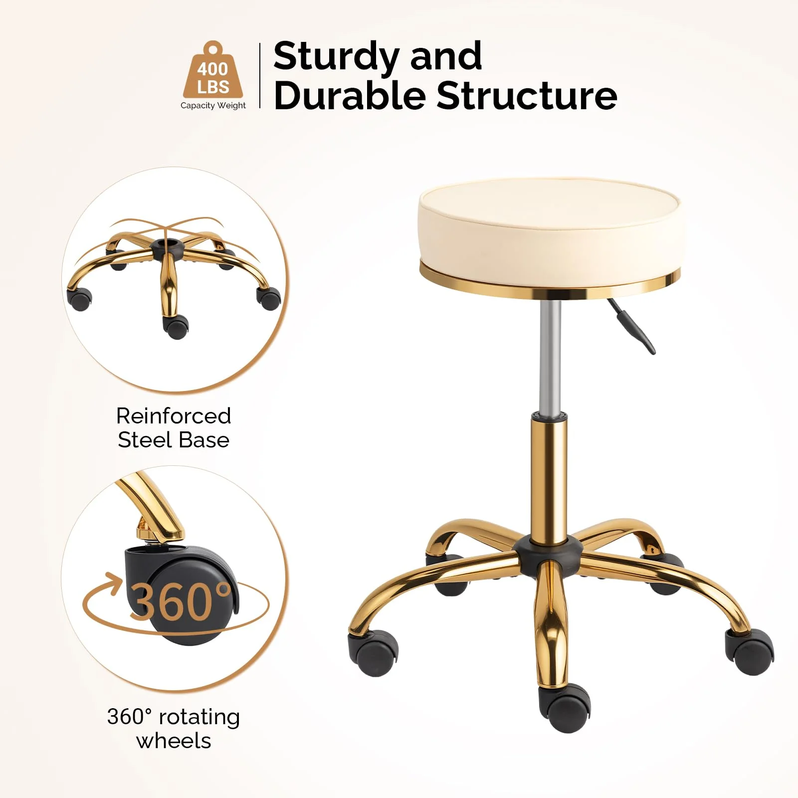 OmySalon Luxury 360° Swivel Hydraulic Adjustable Rolling Round Stool with Wheels - Image 15