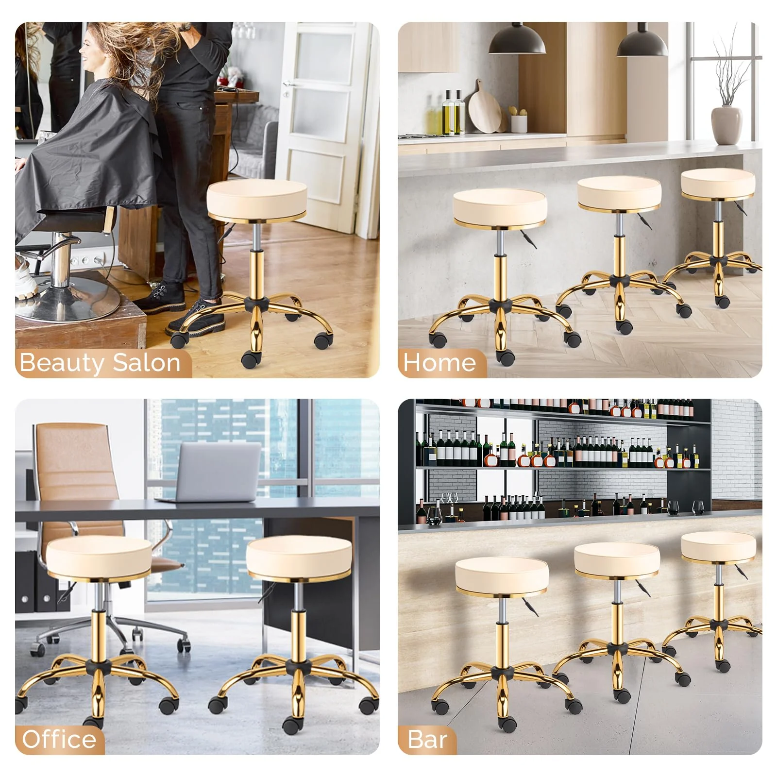 OmySalon Luxury 360° Swivel Hydraulic Adjustable Rolling Round Stool with Wheels - Image 17
