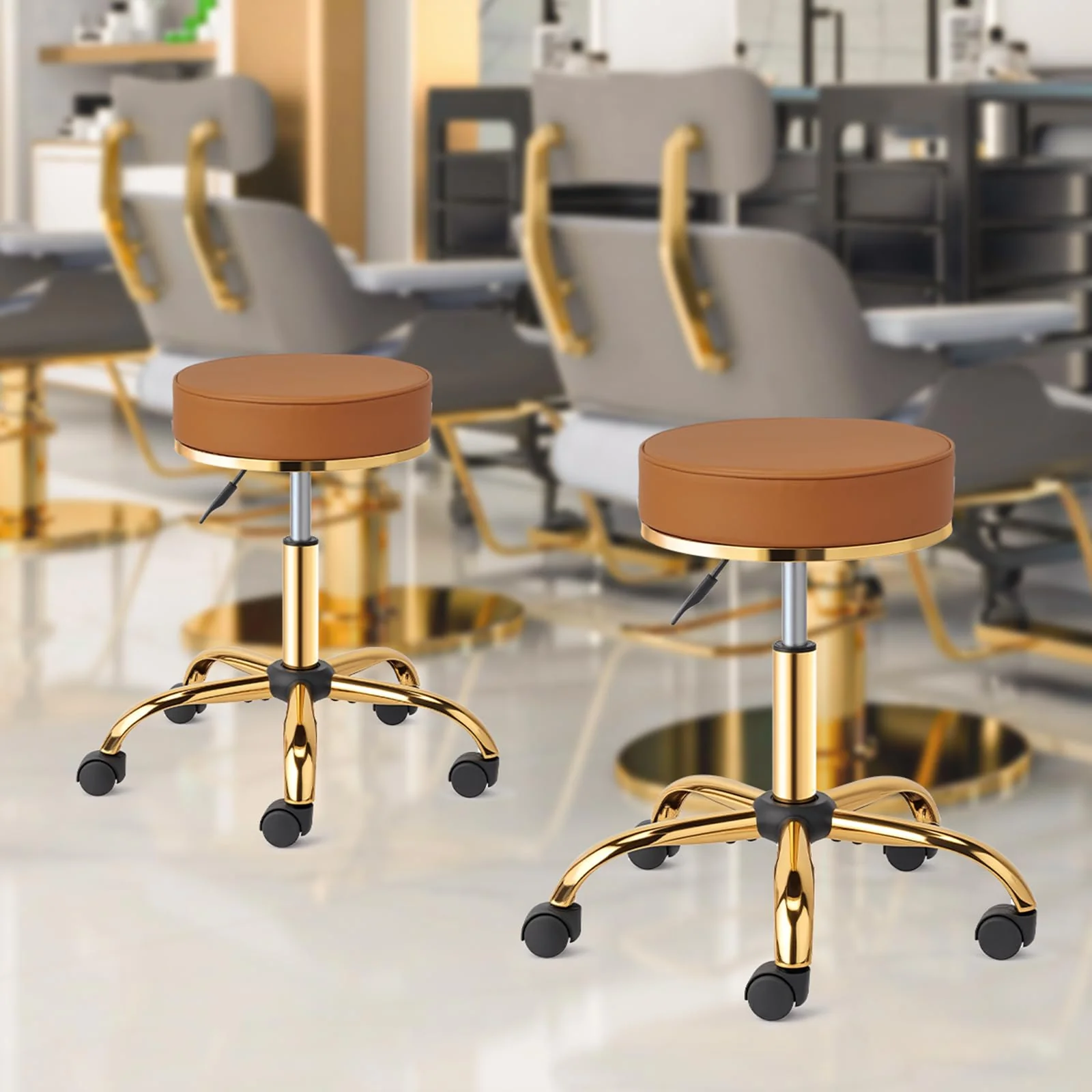 OmySalon Luxury 360° Swivel Hydraulic Adjustable Rolling Round Stool with Wheels - Image 19