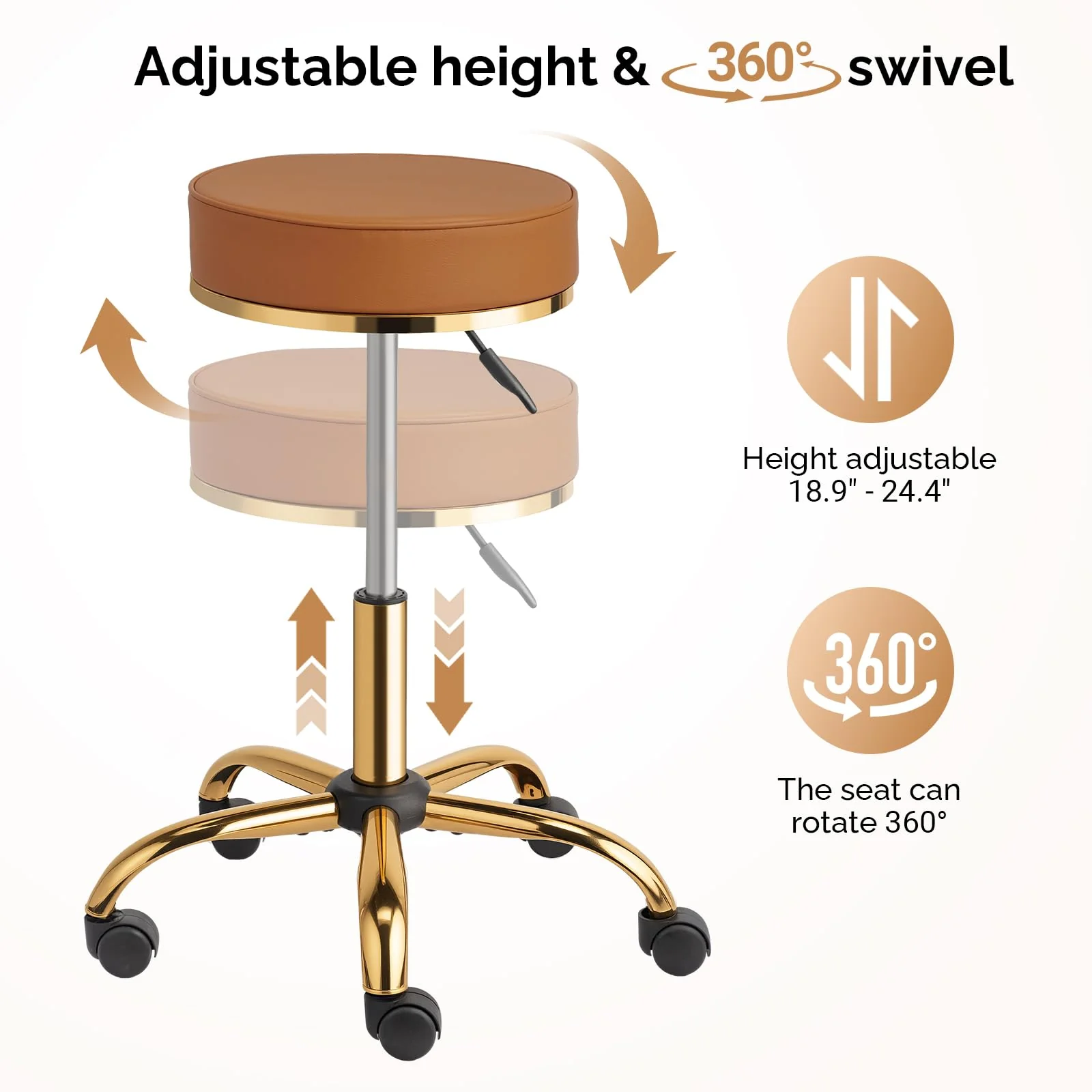 OmySalon Luxury 360° Swivel Hydraulic Adjustable Rolling Round Stool with Wheels - Image 22