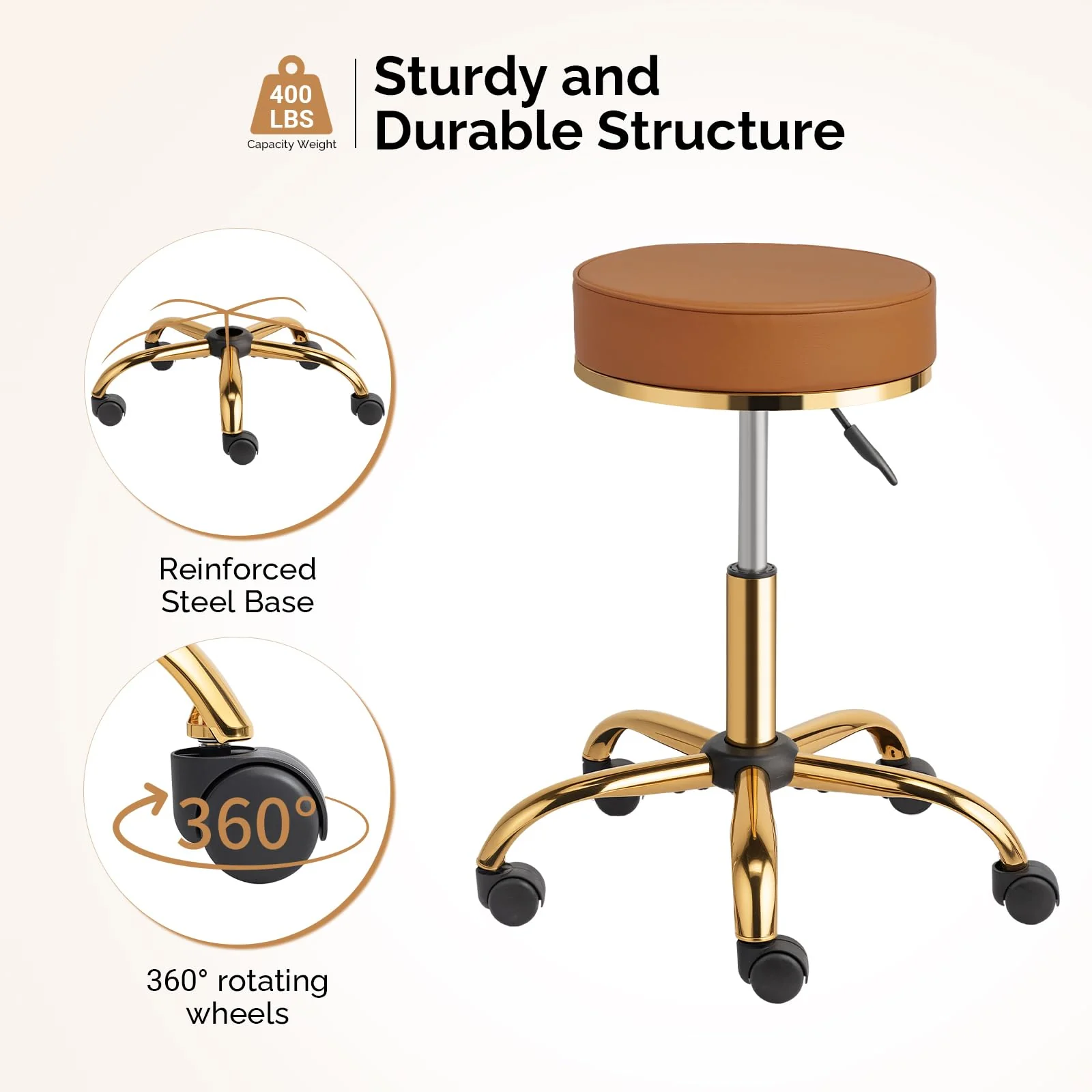 OmySalon Luxury 360° Swivel Hydraulic Adjustable Rolling Round Stool with Wheels - Image 23