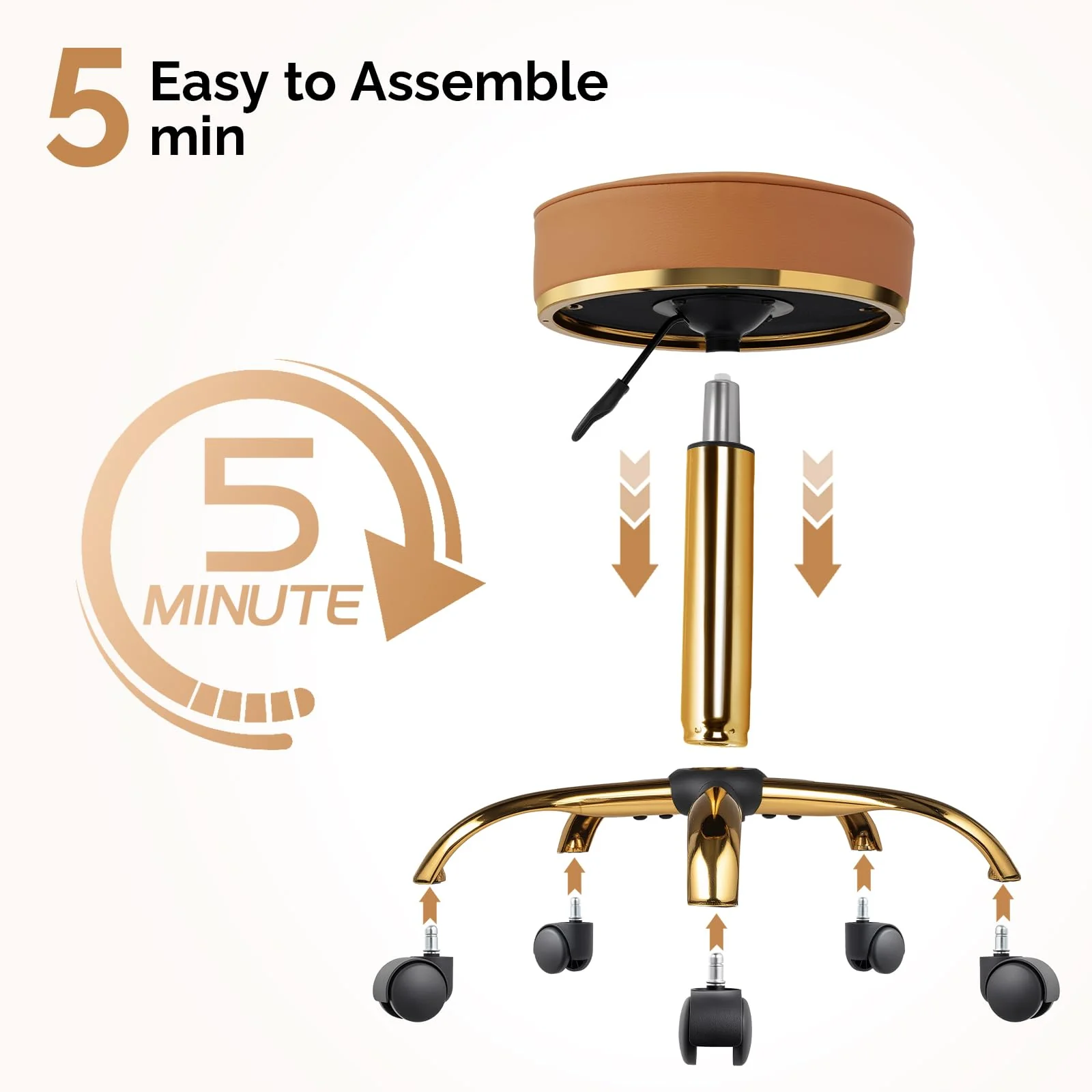 OmySalon Luxury 360° Swivel Hydraulic Adjustable Rolling Round Stool with Wheels - Image 25