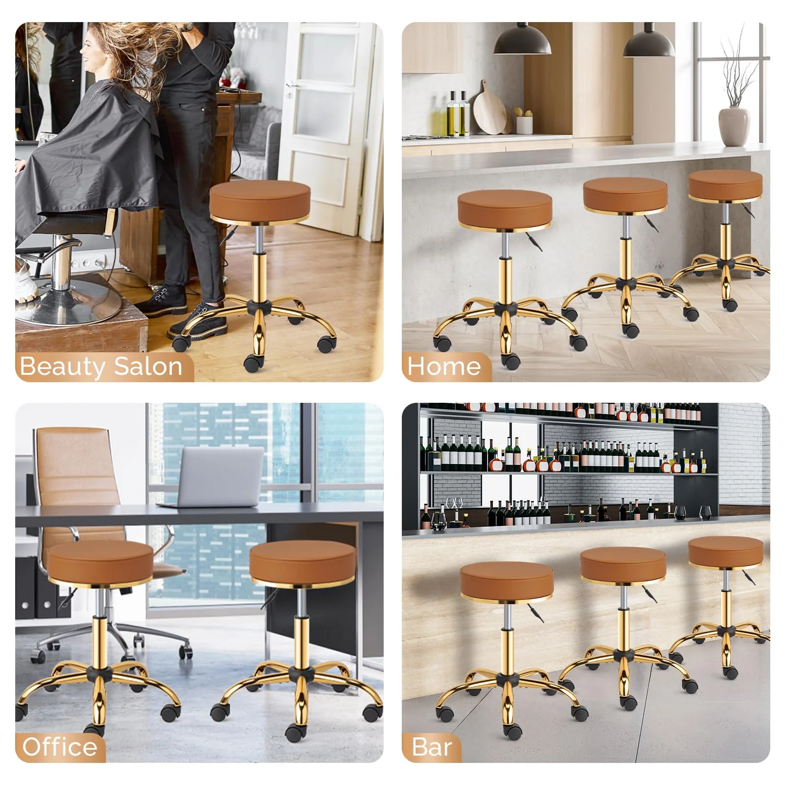 OmySalon Luxury 360° Swivel Hydraulic Adjustable Rolling Round Stool with Wheels - Image 26