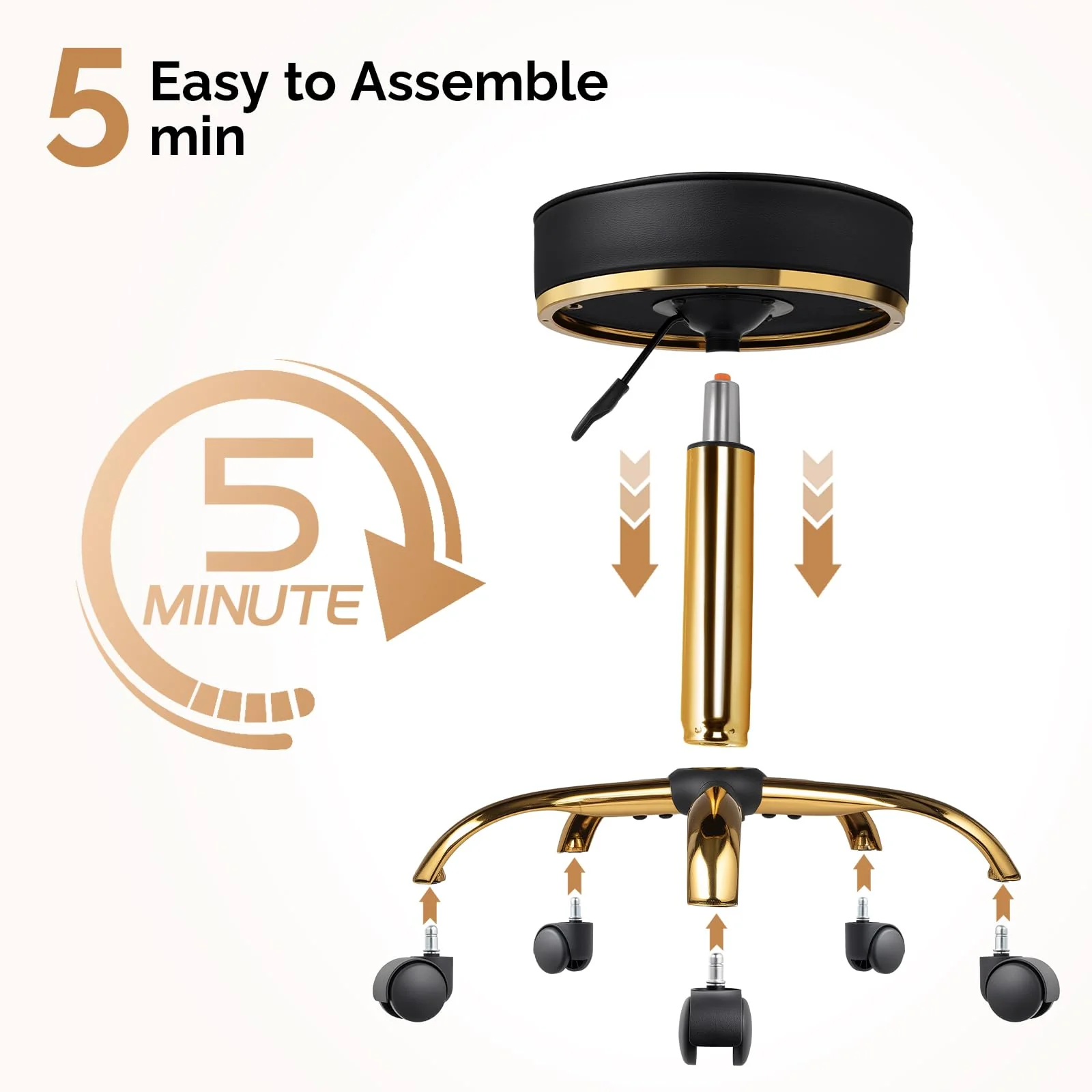 OmySalon Luxury 360° Swivel Hydraulic Adjustable Rolling Round Stool with Wheels - Image 8