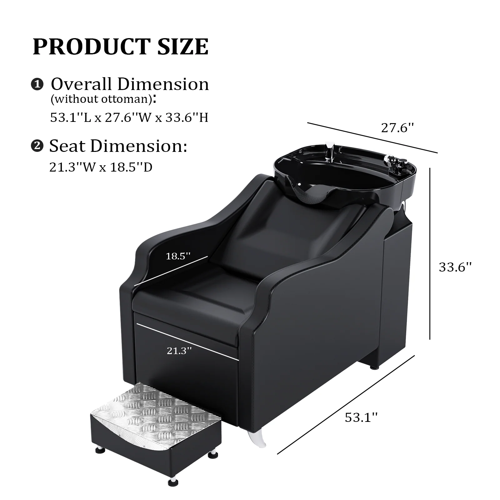 OmySalon BU1301 Salon Shampoo Bowl and Chair Backwash Unit with Extra Large Ceramic Bowl & Freestanding Ottoman - Image 8
