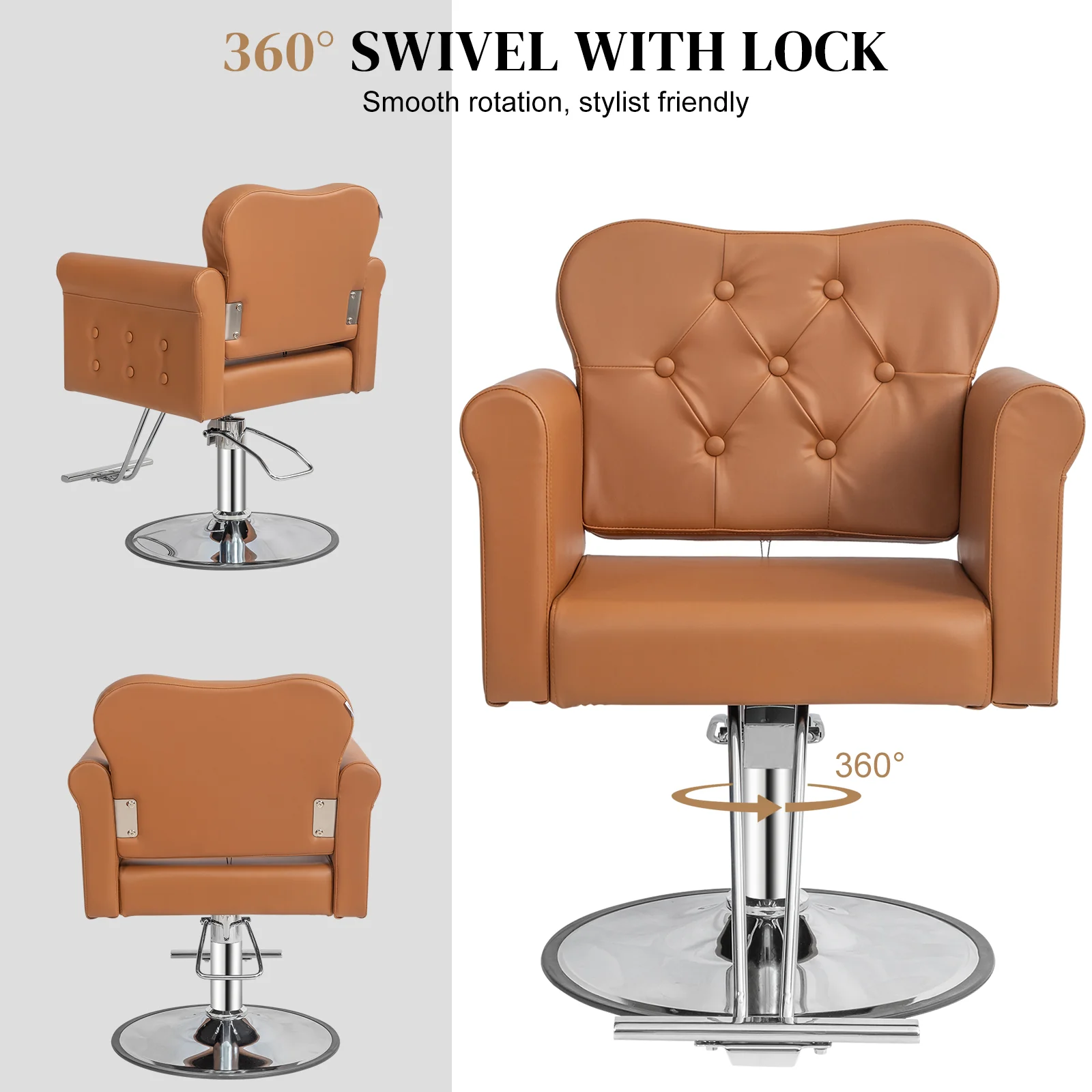 OmySalon SC2701 Heavy Duty Hydraulic Swivel Hair Stylist Salon Chair w/Button Tufting and Curved Backrest - Image 25