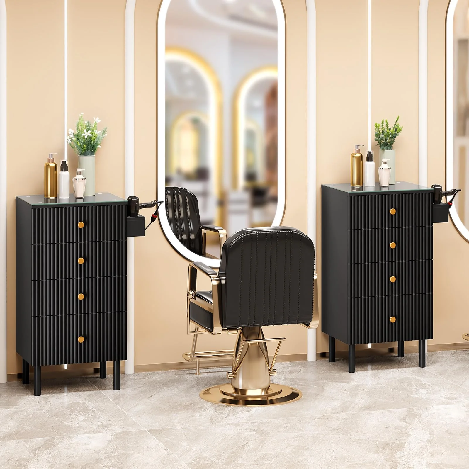 OmySalon SCWG Salon Styling Storage Station with Removable Glass Top & 4 Drawers 3 Hot Tool Holders - Image 9