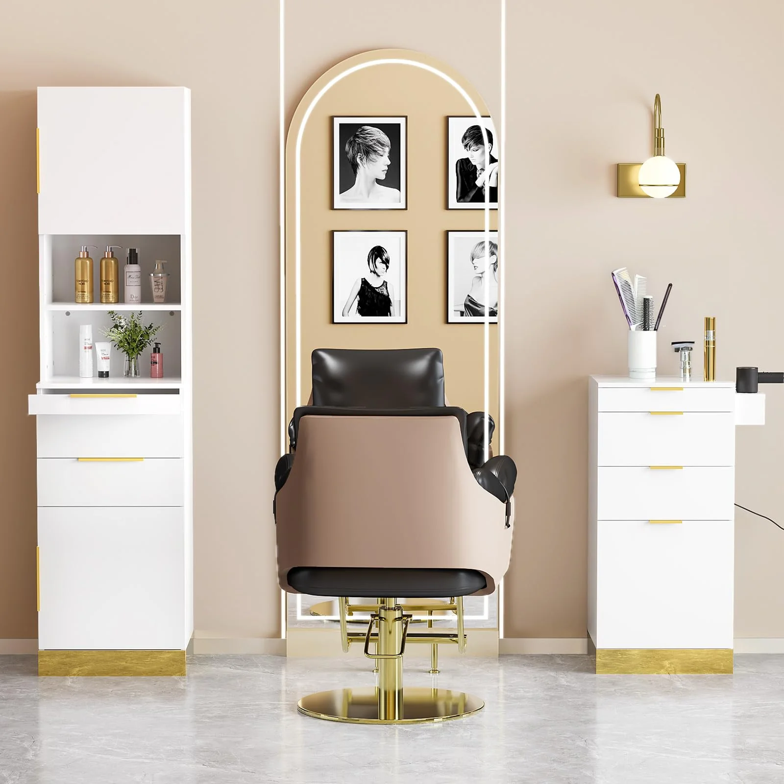 OmySalon SCWS Modern Style Salon Styling Storage Station with 3 Drawers 1 Cabinet 3 Hair Dryer Holders - Image 16